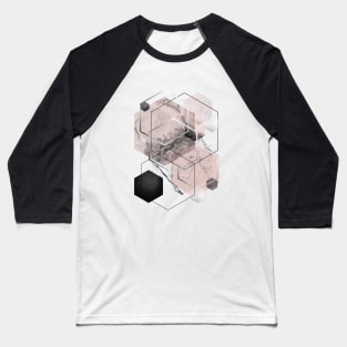 Geometric Hexagons in Blush Pink and Grey Baseball T-Shirt